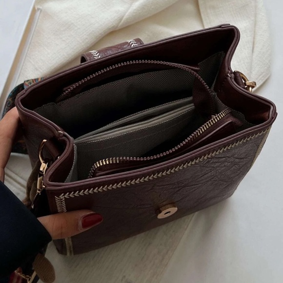 Brown Vegan Leather Western Strap  Shoulder Crossbody - Picture 4 of 6